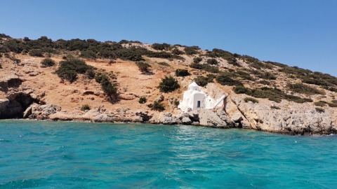 The chapel of Agios Sozon as seen from the sea