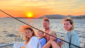 Golden hour together: Family, waves and love