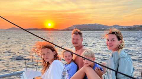 Golden hour together: Family, waves and love