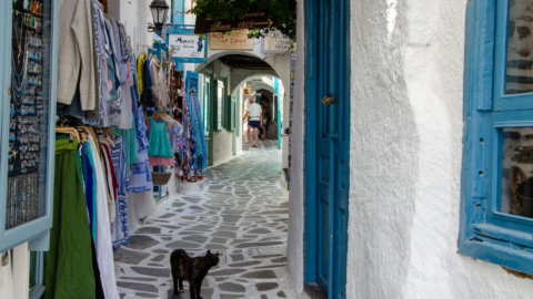 Colors, souvenirs charm in Naxos' historic streets