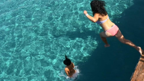 A joyful splash: Diving into the sparkling sea