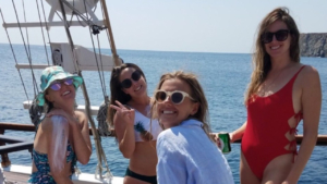 Sipping drinks and enjoying the sea breeze onboard