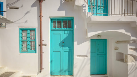 Brightly painted doors and windows