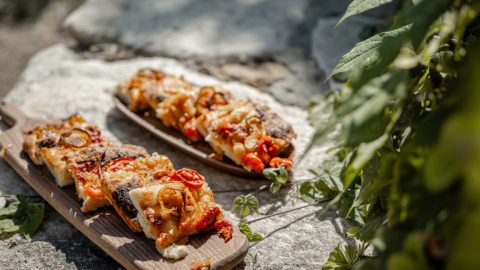 Homemade pizza from the wood oven