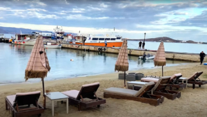 The boat waiting in Agia Anna. It's impossible to miss